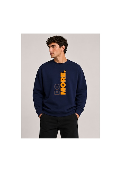 Herkesemoda Do More Baskılı Bisiklet Yaka Şardonlu 2 İplik Sweatshirt Lacivert