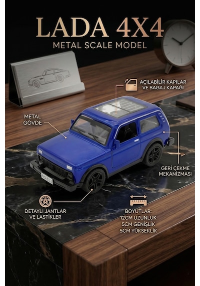 Craftivio Lada Niva 4x4 Metal Çek Bırak Oyuncak Araba Açılabilir Kapılı Diecast Model Araç 12 Cm Çok Renkli