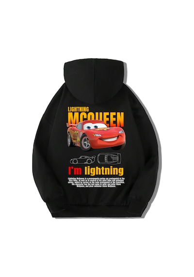 Brz Kids Unisex Çocuk Şimşek Mcqueen Arabalar Hoodie Siyah