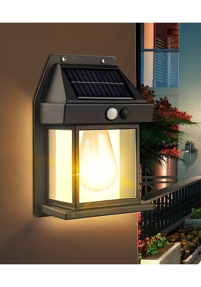 5w Güneş Enerjili Led Ampullü Duvar Fener Aplik 3200k- Sarı Işık
