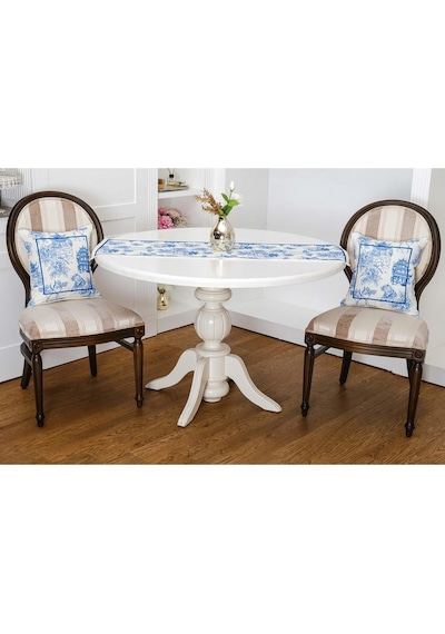 Festival Baskılı Kumaş Kreme Mavi Runner Kırlent Seti 3 Parça 135x50 Cm 1374 Kırmızı