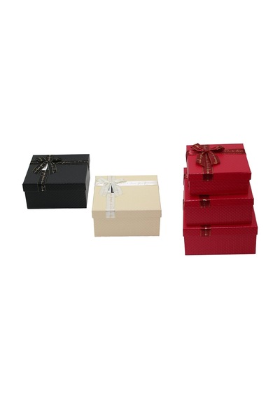 3pcs Kare Mat Mix Renkli - Kabartma Desen Karton Hediye Kutusu Kurdelalı 19-17-15cm 4887