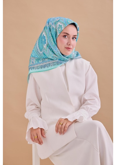 Silk Home Twill İpek Eşarp 11476-10 Su Yeşili, Mavi, Turkuaz, Beyaz