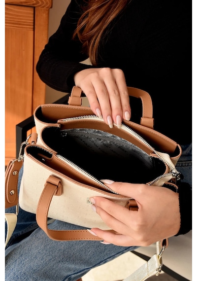 Just Polo Kadın Günlük Kullanıma Uygun Ayarlanabilir Askılı Lüks El & Omuz Çantası Ebat: 20 X 28 Cm Krem - Camel 75590932
