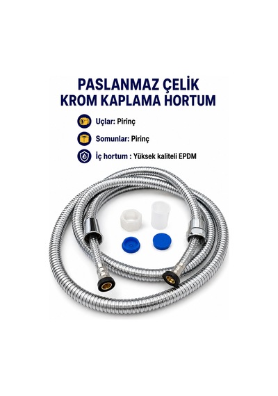 Premium Paslanmaz Çelik Krom Duş Hortumu Pirinç Uçlu Epdm İç Hortum