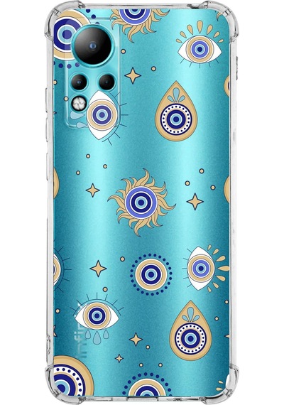 Prinrify İnfinix Note 11 Uyumlu Nazar Boncuğu 5 Baskılı Şeffaf Köşe Korumalı Antişok Kılıf