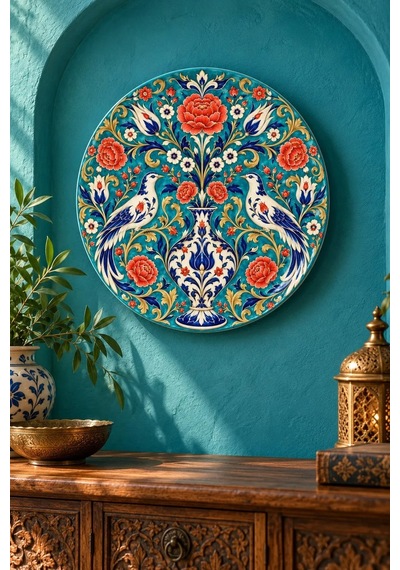 Dekoratif Duvar Tabağı Neo-iznik Maksimalizm Dekorlu Seramik Tabak Kahverengi