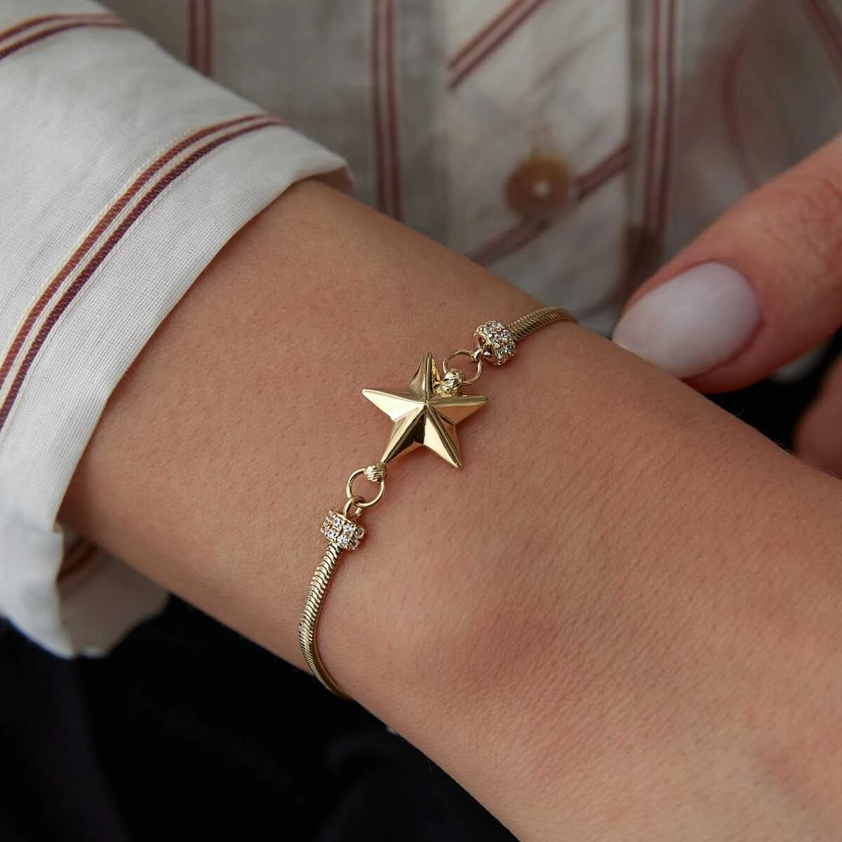 Star Balık Sırtı Zincir Bileklik Sarı