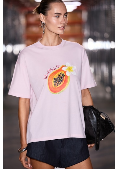 Grımelange Cassıane Kadın Bisiklet Yaka Kısa Kollu Ön Ve Arka Baskılı Regular Pembe T-shirt Grımelange Cassıane Kadın Bisiklet Yaka Kısa Kollu Ön Ve Arka Baskılı Regular Pembe T-shirt