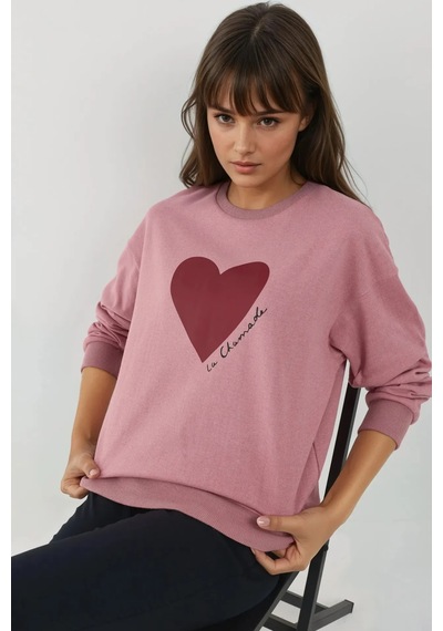 Hiccup Baskılı Yuvarlak Yaka Sweatshirt Tozlu Gül Pembesi
