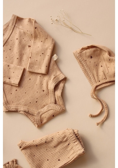 Oh Lala Koala 5li Kruvaze Yenidoğan Set Kalp Baskılı Model 5 Vizon