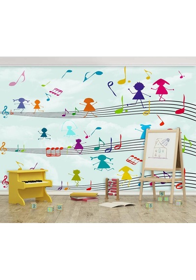 Renkli Müzik Notaları Çocuk Odası Duvar Kağıdı