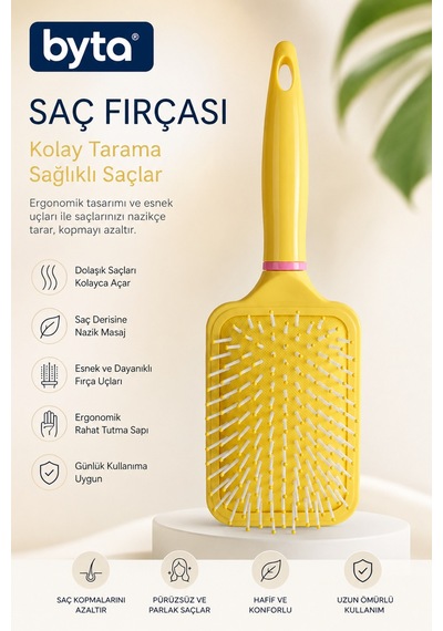 Ergonomik Saç Fırçası Esnek Uçlu Dolaşık Açıcı Masaj Etkili Günlük Saç Tarağı
