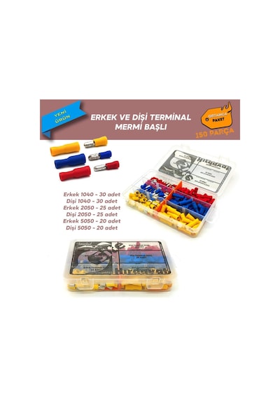 Erkek ve Dişi Mermi Başlı Ek Terminal Seti. Ortanca Paket 150 Par