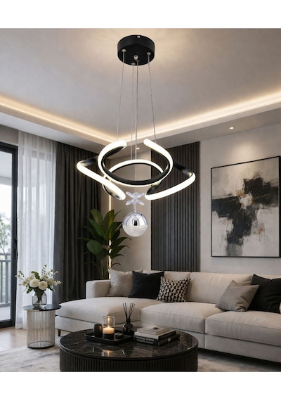 Nadya Tek Toplu Modern Sarkıt Avize ,siyah Sarkıt Power Led Avize, 3 Renk Yanabilen Led Avize,