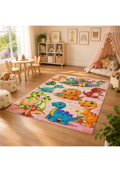Kartela Halı Dinazor Diyarı Kaymaz Taban Çocuk Oyun Halısı - 120 x 180 CM