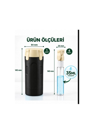 Makyaj Organizeri - Makyaj Serum Diş Macunu Şampuan El Kremi Seyahat Kutusu - Seyahat Kiti - 4 Hazneli Seyahat Sıvı Dağıtıcı Şişe Seti - Siyah Diğer