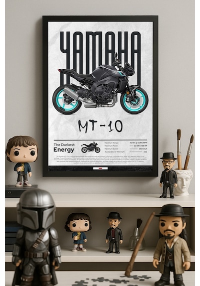 Yamaha Mt-10 Siyah Ahşap Çerçeveli Poster, Dekoratif Motosiklet Duvar Tablosu