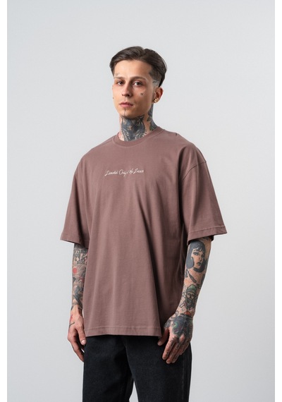 Respire Erkek Essential Nakış Detaylı Oversize T-shirt Kahve