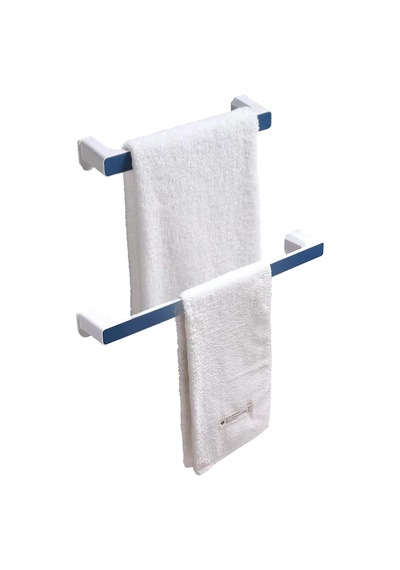 2li Kendinden Yapışkanlı, Dekoratif, Şık, Güçlü Havlu Askısı 25,7cm Ve 46,3cm Mavi&beyaz beyaz
