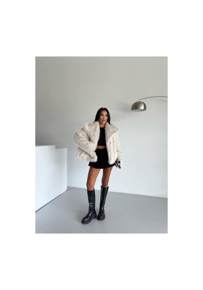 Asur Boutique Asur Butik Kadın Çıt Çıtlı Kalın Suni Kürk Bej