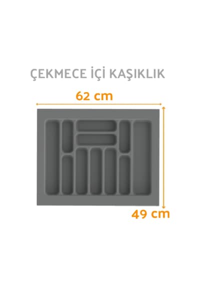 Çekmece İçi Kaşıklık Ve Kepçelik Organizer Seti 62x49 Cm 55x40 Cm'e Kadar Kesilebilir Gri