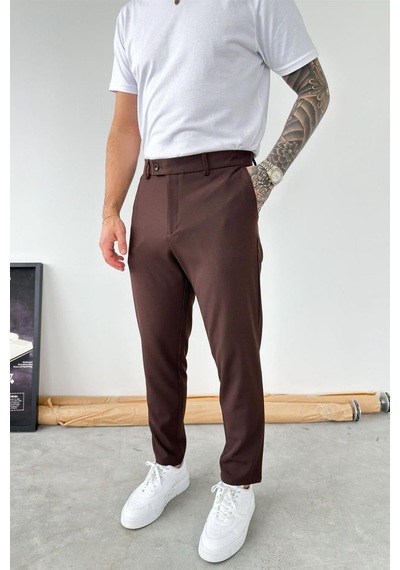 Kahverengi Basic Regular Fit Kumaş Pantolon