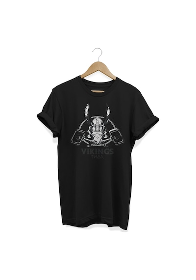 Wikings Baskılı Siyah T-shirt Siyah