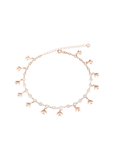 Brezza Lusso Jewelry Uçak Figürlü Taşlı Su Yolu Sallantılı Gümüş Kadın Ayak Halhal Rose