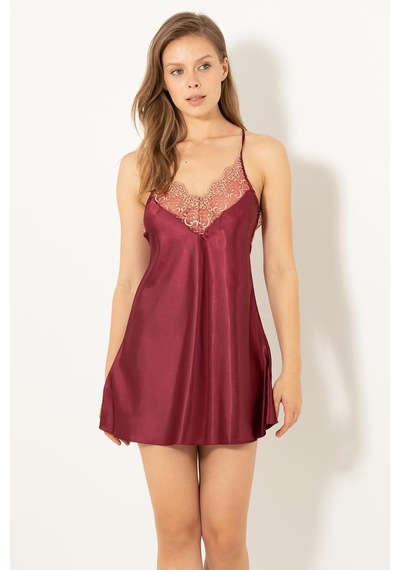 Saten Gecelik,bordo L/xl,9526722848574 Açık Bej - Beyaz