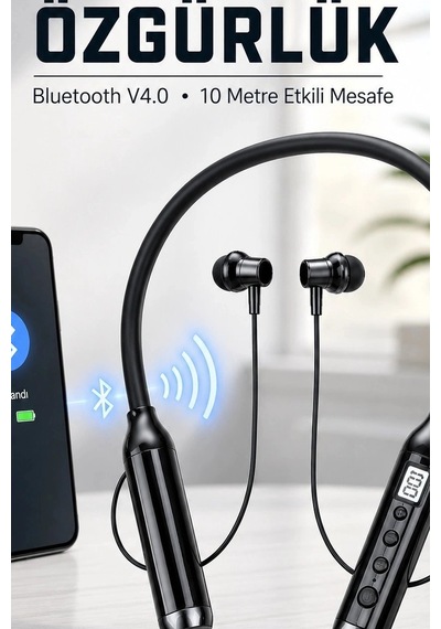 Çift Telefon Bağlantılı Titreşimli Bluetooth Boyun Kulaklığı 10m Menzil Mikrofonlu Bx-313558