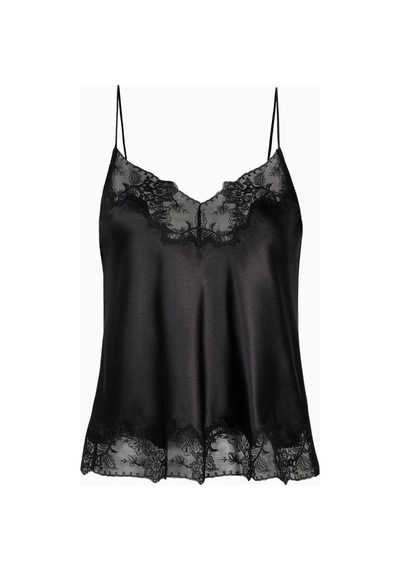 Because Of Alice Satin Lace Detail Camisole V Yaka Kadın Bluz Siyah