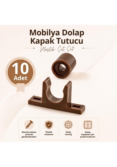 10 Adet Mobilya Dolap Kapak Tutucu Plastik Çıt Çıt Kahverengi Çıtçıt 6395751