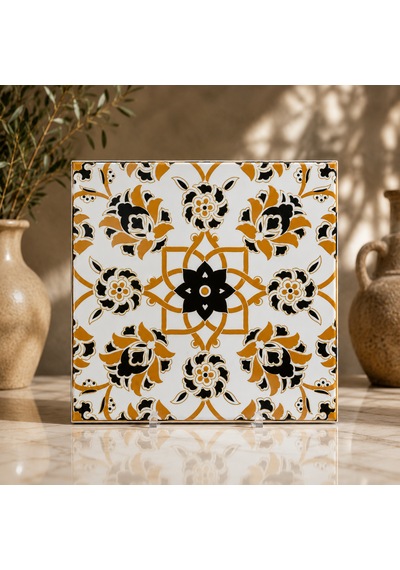 Armada Çini 20x20 Cm Ac 10 Selçuk Sarı Çiçek Desenli Kütahya Çini