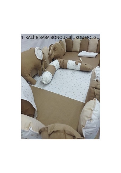 Montessori Uyku Seti 100 200 Cm, Çift Yönlü, Nevresim 155 215 Cm, Lastikli Çarşaf Kahverengi Bej