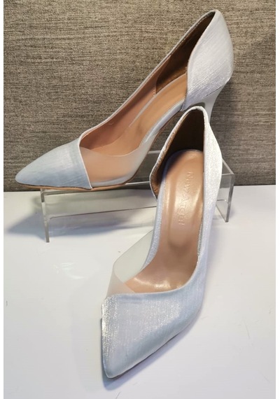 New Angel 853 Kadın Topuklu Şeffaf Detaylı Stiletto Ayakkabı Gümüş