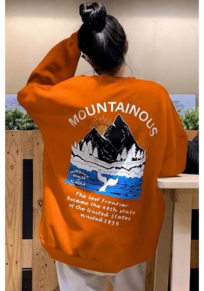 Benroma 3 İplik Penye Mountainous Baskılı Sweatshirt Çok Renkli