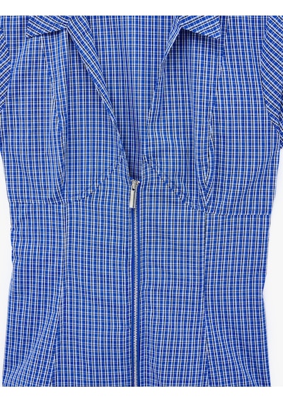 Koton Slim Fit Bel Vurgulu Fermuar Detaylı Pötikareli Poplin Gömlek Mavi Ekose 6sak60419pw
