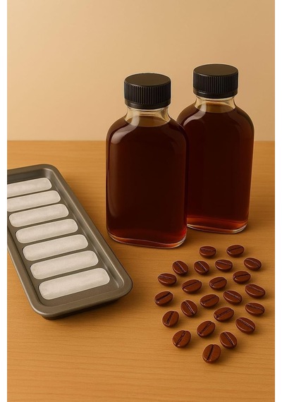 2 Adet Şeffaf Cold Brew Siyah Kapaklı Soğuk Kahve Yassı Cam Şişe 200 Ml Ve Çubuk Buz Kalıbı Çok Renkli