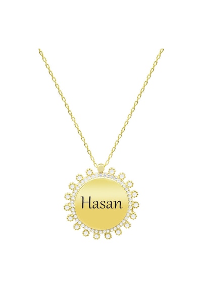 Tesbihane Zirkon Taşlı Güneş Tasarım Gold Renk Kişiye Özel İsim/harf Yazılı 925 Ayar Gümüş Kadın Kolye