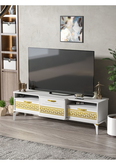Tv Sehpası Tv Ünitesi 160 Cm Gold Beyaz Mistral 5072 Diğer