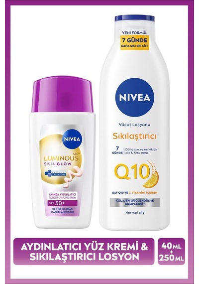 Spf50+ Güneş Koruyucu Luminous630 Skin Glow Yüz Kremi 40ml Ve Q10 Sıkılaştırıcı Vücut Losyonu 250ml