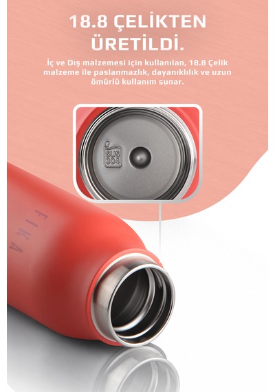 Neoflam Fika Rento Sızdırmaz Vidalı Kapaklı Geniş Ağızlıklı Kolay Taşınabilir Çelik Termos 600 Ml Kırmızı