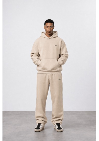 Erkek Respire Basic Oversize Hoodie Bej