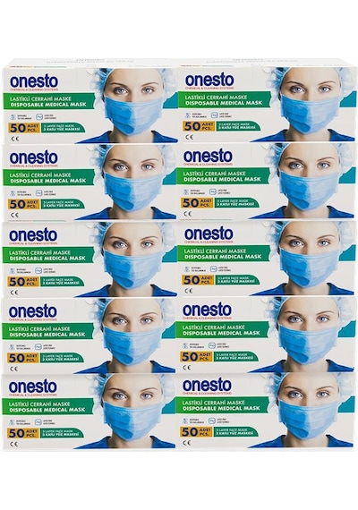 Onesto 3 Katlı Telli Cerrahi Maske 50 x 10 Adet