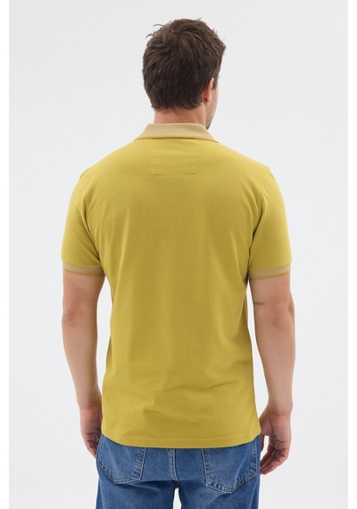 Sarı Polo Yaka Pike Kısa Kol Slim Fit %100 Pamuk Tişört 1011260171 Kahverengi