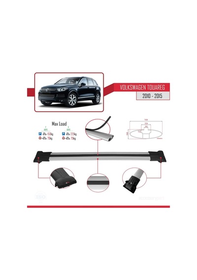 Volkswagen Touareg 2010-2015 Arası İle Uyumlu Fly Model Ara Atkı Tavan Barı Gri