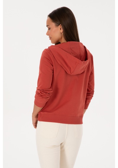 U.S. Polo Assn. Kadın Kiremit Fermuarlı Kapüşonlu Sweatshırt 50313594-VR026