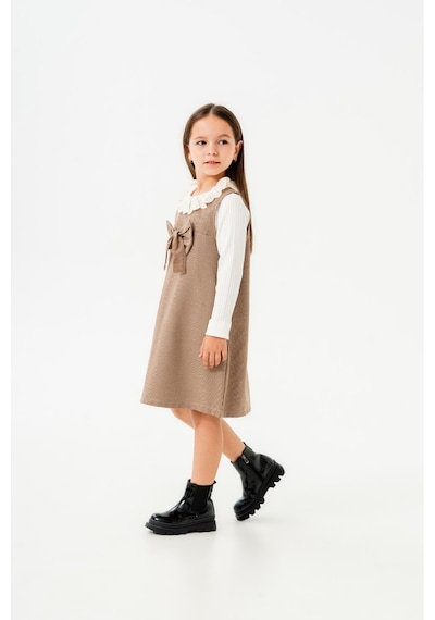 Smile Kids Fiyonklu Bebe Yaka 2'li Kız Elbise Kahverengi