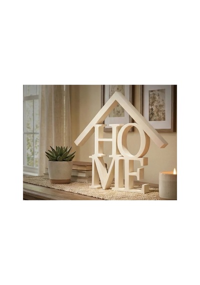 Alvera Home Yazılı Çatılı Dekoratif Masa Süsü Minimalist Ev Yazısı Raf Ve Sehpa Dekoru Beyaz